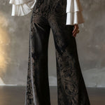 Vintage High-waisted Velveteen Paisley Print Wide-leg Pants