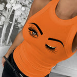 Eyelash Print Casual Tank Top