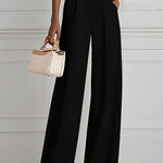 High Waisted Straight Leg Pleated Solid Color Split-Joint Pants Trousers
