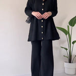 Solid Color Design Button Ribbed Knitted Two Piece Sets