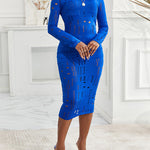 Mock Neck Long Sleeve Hollow Out Bodycon Dress Sexy Party Dress