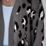 Women's Leopard Pattern Open Front Mid-length Knit Cardigan Sweater Coat