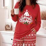 Women's Two Piece Pajamas Set Christmas Tree Slogan Print Top and Fair Isle Print Pants Casual Lounge Set