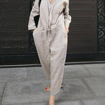 Single-breasted Casual Cropped Loose Wide-leg Jumpsuit with Drawstring