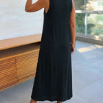 Women's Sleeveless Ribbed Knit Maxi Dress Loose A-Line Slit Tank Dress Casual Lounge Long Dress with Pockets