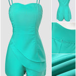 Adjustable Spaghetti Straps Asymmetrical Front Short Jumpsuit Casual Zipper Back Slim Fit Romper