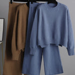 Nadorine Casual Knit Two-Piece Set Loose-Fit Sweater and Wide-Leg Pants