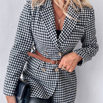 Houndstooth Pattern Double Breasted Blazer With Belt