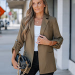 Notched Collar Roll Up Sleeve Blazer Coat