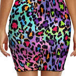 Women's Colorful Leopard Mesh Swim Skirt Side Drawstring Ruched Beach Bodycon Skirt