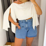 Women's Off Shoulder Convertible Crop Top Casual Multi Wear Slit Blouse with Bandeau