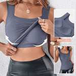 U-Neck Sleeveless Tank Seamless Skinny Layering Top with Built-In Bra