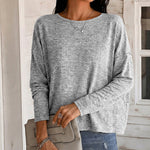 Women's Long Sleeve Knit Top Backless Twist Lace Panel Casual Tee