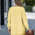 Letter Patch Detail Long Sleeve Drop Shoulder Pullover Sweatshirt Casual Zipper Side Slit Top