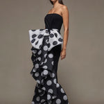 Skinny Sleeveless Bow-Embellished Pleated Polka-Dot Split-Joint Tube Maxi Dresses