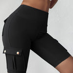 Tummy Control Butt Lifting Active Shorts High Waist Flap Pocket Workout Bermuda Cargo Running Shorts