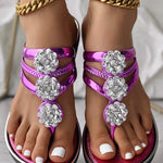 Rhinestone Floral Pattern Hollow Out Flip Flops Slippers