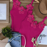 2 Pack Solid 3D Flower Tank Top Asymmetrical Neck Sleeveless Casual Ribbed Knit Camisole