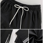 Contrast Side Striped & Zipper Slit Side Drawstring Elastic Waist Trousers Casual Wide Leg Pants
