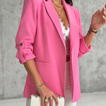 Notched Collar Roll Up Sleeve Blazer Coat