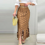 Women’s Lace Tassel Trim Bodycon Skirt Hollow-Out Detail High Waist Pencil Skirt with Side Zipper