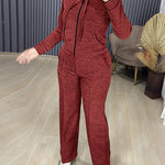 2 Pieces Outfit Long Sleeve Zip Up Drawstring Hoodie Coat and Casual Elastic Waist Seam Front Straight Leg Pants Set
