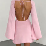 Nadorine Elegant Backless Lace-up Bell Sleeve Mini Dress for Women Casual Going Out Summer 2026