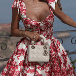 Margovil Bow Shoulder Floral Print A-line Mini Cami Dress