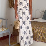 Margovil Spaghetti Strap Cut Out Waist Printed Midi Dress