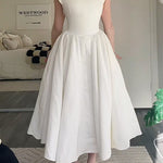 Margovil Cap Sleeves Open Back Waisted Swing Midi Dress