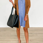 Button Down Short Sleeves Striped Shirt Dress