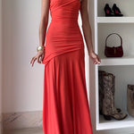 Off Shoulder Ruched Flare Maxi Dress