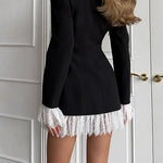 Margovil Notch Lapel V Neck Single Breasted Lace Trim Blazer
