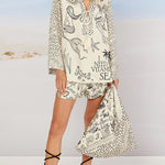 Margovil Collared V Neck Shirt and Side Slit Shorts Vitamin Sea Print Set