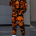 KZZ Men's Halloween Skull Print Hoodie and Pants Set