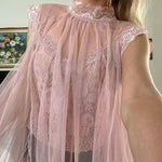 Mockneck Tulle Cover Up Top with Lace Camisole