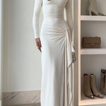 Long Sleeves Draped Slit Maxi Party Dress(7 Colors Available!)