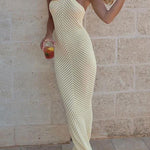 Margovil Halter Open Back Hollow Out Knit Bodycon Maxi Dress