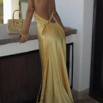 Margovil One Shoulder Open Back Tie Knot Satin Maxi Dress