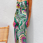 Spaghetti Strap Cut Out Wide Leg Printed Jumpsuit