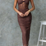 Margovil Twist Knot Cut Out Ruched Bodycon Maxi Cami Dress
