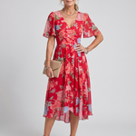 Mirabel | Flutter Sleeve Gathered Waist Floral Print Midi Dress