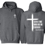 KZZ Men's Cross & Letter Print Drop Shoulder Hoodie,  Casual Regular Fit Hooded Sweatshirt