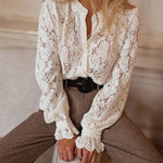 Margovil Ruffle Long Sleeves Button Up Lace Shirt
