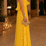 Margovil Strapless Tube Ruffle Pleated Swing Maxi Dress