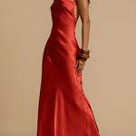 One Shoulder Backless Satin Maxi Party Dress