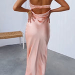 Margovil Strapless Tube Backless Satin Maxi Dress
