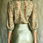 Elegant Floral Ruffle Blouse & Satin Mini Skirt Set