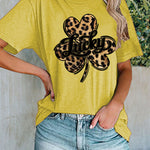 Lucky Clover Leopard Shirt Women's Casual Short-sleeved Top