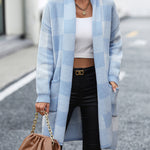 Plaid Dropped Shoulder Cardigan with Pocket